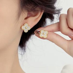 9527 다이아몬드가 박힌 꽃 귀걸이, 네잎 클로버, 그리고 다용도로 활용 가능한 장식 목걸이