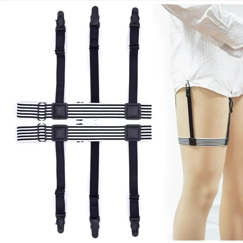 1 쌍 탄성 망 셔츠는 줄무늬 멜빵 스트랩을 유지합니다 미끄럼 방지 벨트 가터 남성용 나일론 조절 가능한 셔츠 홀더