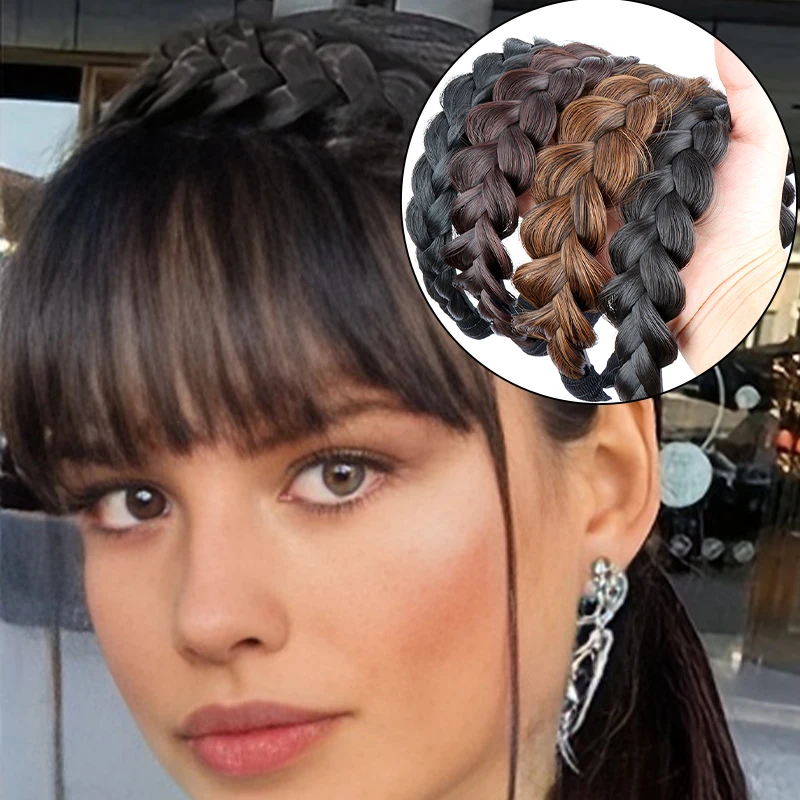 여성 합성 가발 트위스트 땋은 머리띠 후프 패션 헤어 액세서리 여성과 소녀를위한 탄성 미끄럼 방지 밴드