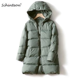 Schinteon 여성용 초경량 화이트 덕 다운 재킷, 후드 2023, 가을 겨울 따뜻한 캐주얼 외투, 단색 심플 코트, 신상