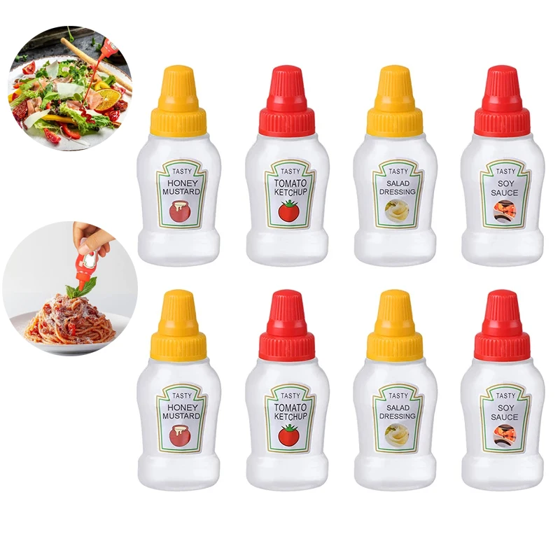 4/8pcs 미니 조미료 짜기 병 25ml 꿀/케첩/간장/샐러드 드레싱 디스펜서 도시락 짜기 용기 항아리
