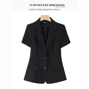 블랙 반팔 수트 재킷 여성 여름 2025 신상 스몰 사이즈 우아한 워크웨어 고급 서양 스타일 아우터 얇은
