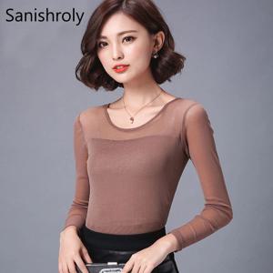 Sanishroly 2018 여름 가을 여성 긴 소매 블라우스 얇은 레이스 블라우스 숙녀 솔리드 메쉬 보터밍 셔츠 탑 플러스 사이즈 SE106