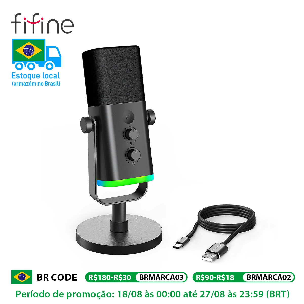 RGB 제어/헤드폰 잭/음소거, PC 게임 녹음용 마이크가 포함된 FIFINE USB/XLR 다이나믹 마이크 스트리밍 AmpliGame-AM8