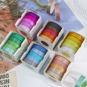 5 롤 반짝이 Washi 테이프 세트 스크랩북 장식 접착 테이프 앨범 Washitape 편지지 저널 용품 기본 마스킹 Ta