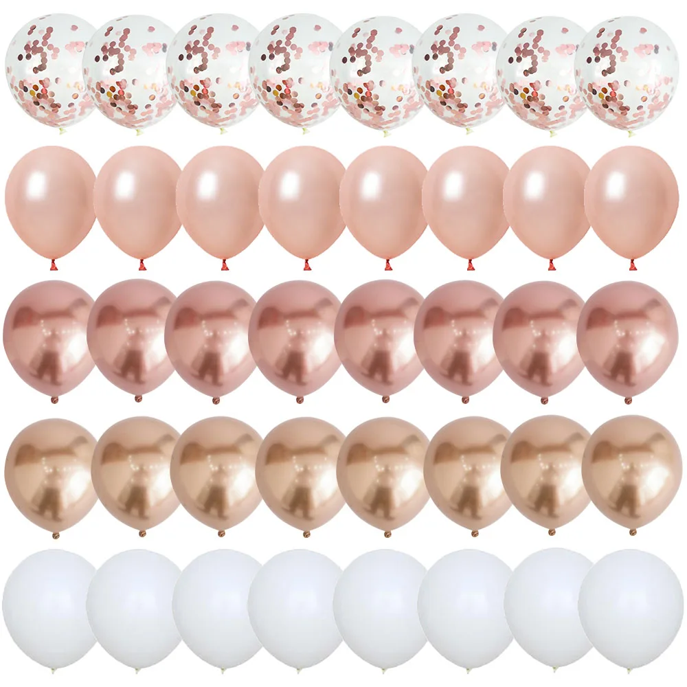 40pcs 12inch 로즈 골드 색종이 라텍스 풍선 생일 축하 파티 장식 어린이 성인 소년 소녀 베이비 샤워 웨딩 용품