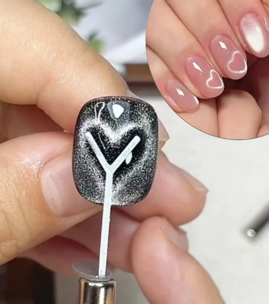 1/2/4개 Y자형 러브 하트 자석 보조 도구 네일 자석과 호환 캣아이 하트 모양 효과 네일 젤 DIY 도구