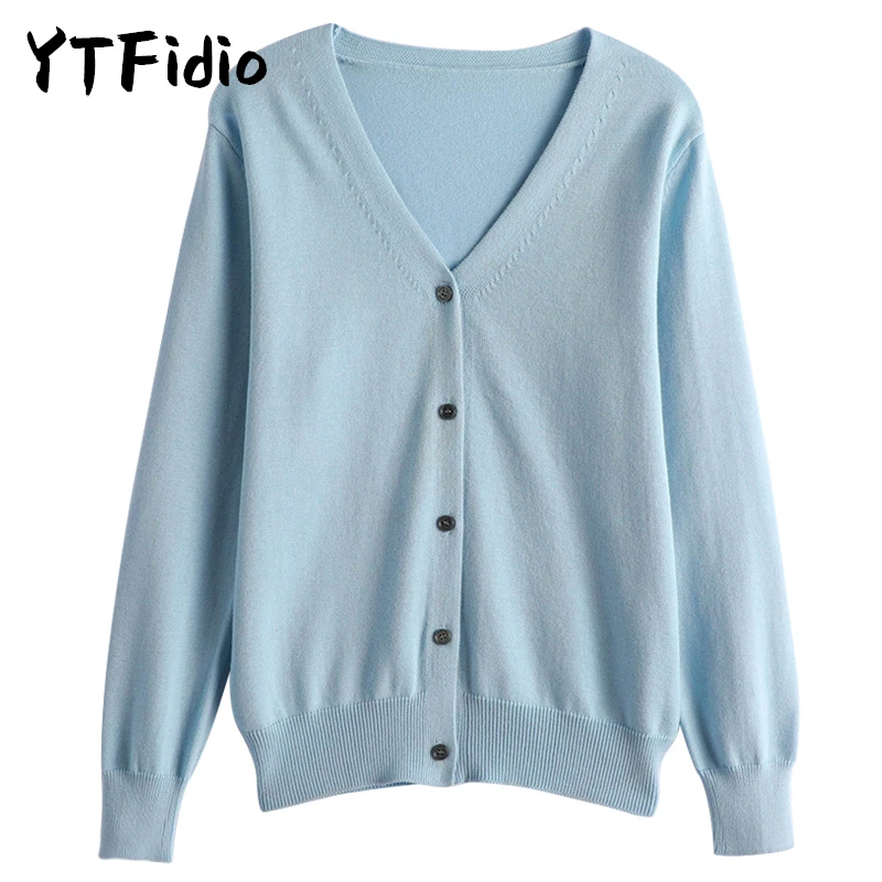 YTFidio 100% 코튼 여성용 긴 소매 탑 v 넥 코트 니트웨어 크롭 코트 가디건 스웨터 솔리드 캐주얼 eam 202