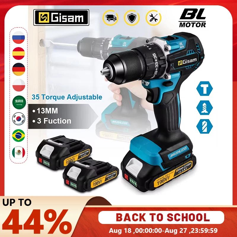 Gisam 13mm 35+3 토크 브러시리스 전기 임팩트 드릴 무선 드릴 전기 스크루드라이버 Makita 18V 배터리 핀용 전동 공구