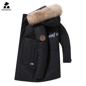 남성용 롱 다운 재킷 겨울 새로운 고품질 울 칼라 후드 90% 화이트 오리 다운 코트 느슨한 두꺼운 경량 파카