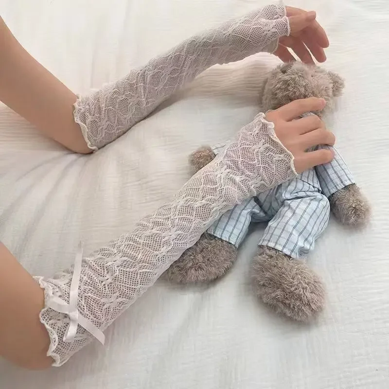 여성 로리타 Jk 레이스 핑거리스 장갑 블랙 고딕 DIY 달아서 선 스크린 슬리브 의류 액세서리 탄성 메쉬 펑크 장갑