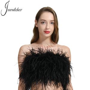 Jxwatcher 여성용 타조 튜브 긴 깃털 브라 용수철, 민소매 크롭탑, 섹시한 스트레치 속옷, 파티 조끼, 여름 패션