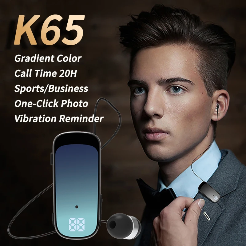 K65 K55 Lavalier Business Bluetooth 5.2 헤드폰 통화/음악 시간 20시간, LED 디지털 디스플레이, 소음 제거 무선 헤드셋