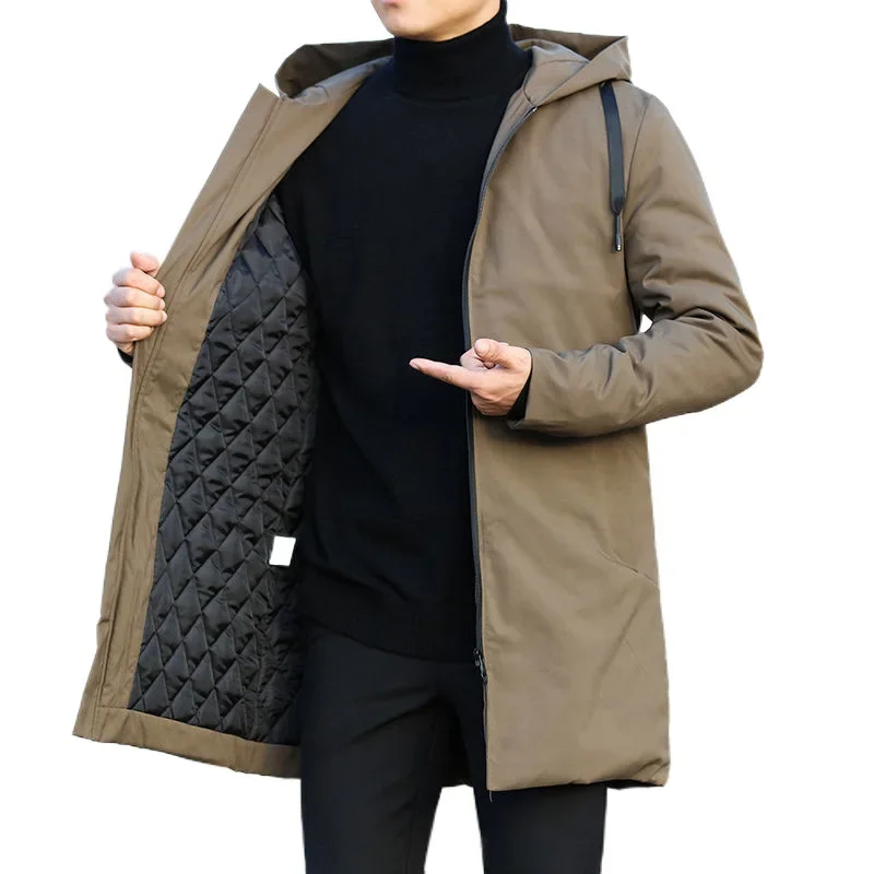 남성용 캐쥬얼 트렌치 코트, 두꺼운 따뜻한 후드 파카, 남성 바람막이 아우터, 가을, 겨울