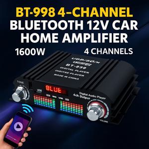 BT-998 4 채널 블루투스 앰프 12V 자동차 홈 오디오 전력 증폭기 USB SD AUX FM LCD 디스플레이