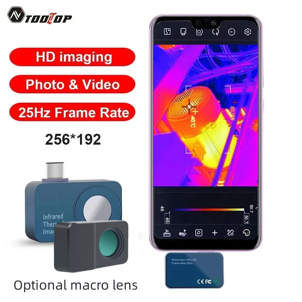 TOOLTOP T7 256*192 Android Type-C 열화상 카메라 25Hz 태양광 패널 전원 장치 오류 감지를 위한 모바일 열화상 카메라