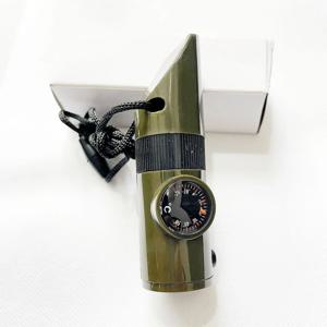 7 in 1 정글 서바이벌 휘슬 하이킹 휘슬 나침반 거울 손전등 돋보기 LED 라이트 온도계 보관 나침반 도구