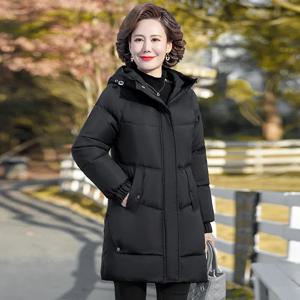 겨울 코튼 패딩 자켓 후드 솔리드 컬러 양털 두꺼운 파카 따뜻한 루즈 롱 오버 코트 중년 및 할머니 스노우 코트