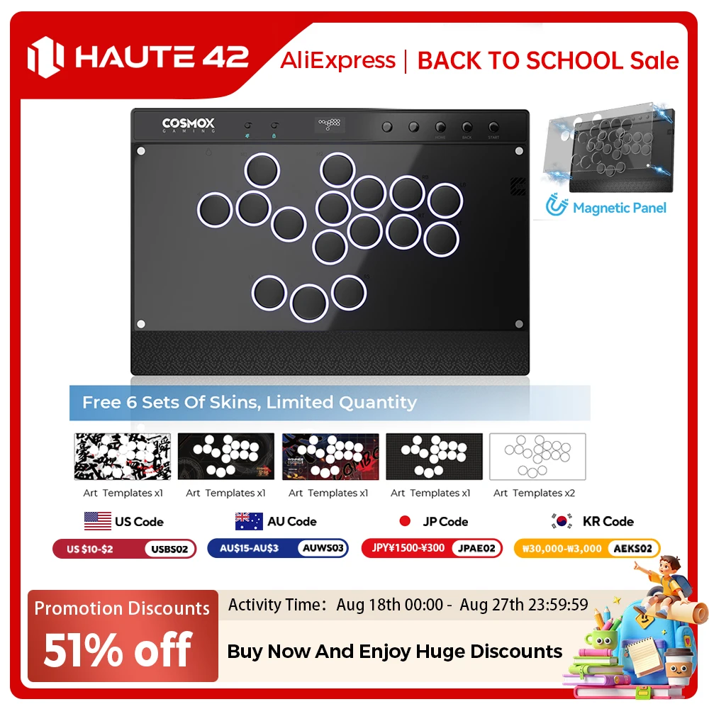 Haute42 마그네틱 히트박스 레버리스 컨트롤러 버튼 림 아케이드 컨트롤러 (PC/PS4/PS5/스위치용) 스틱리스 아케이드 스틱 히트박스
