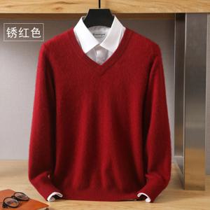 남성용 100% 순수 밍크 캐시미어 스웨터 v 넥 풀오버 니트 대형 밍크 스웨터 겨울 신상품 Longsleeve Fashion Highend