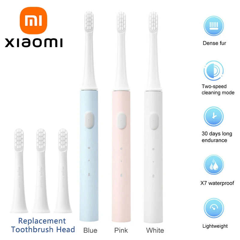 XIAOMI -미지아 T100 음파 전동 칫솔 Mi 스마트 칫솔, 다채로운 USB 충전식 IPX7 방수 칫솔 헤드