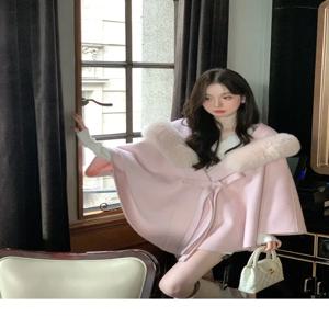 핫세일 패션 여성 울 퍼 코트 중간 길이 고급 천연 여우털 양면 캐시미어 코트 신상 가을 겨울 망토