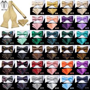 Dropshipping 자카드 실크 망 셀프 보우 타이 Hanky ​​커프스 단추 세트 남성 나비 매듭 Bowtie 남성 웨딩 비즈니스를위한 도매