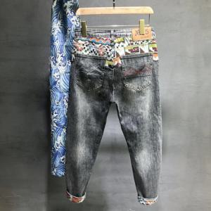 남성용 자수 패치워크 청바지, 캐쥬얼 슬림핏, 한국 스타일 카우보이 바지, 고급 패션, 한국 럭셔리 의류, 디자이너