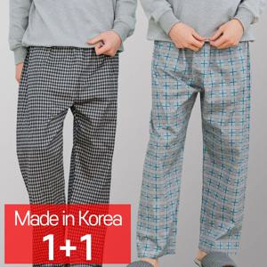 [콜라에스](1+1 2매) 남성 9부 체크파자마/인디체크+십자블루체크/한국 국내산/특면/잠옷
