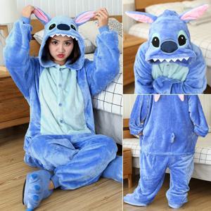 Kigurumi 스티치 만화 잠옷 Onesies 성인 여성 남성 동물 잠옷 점프 슈트 크리스마스 할로윈 코스프레 파티 의상