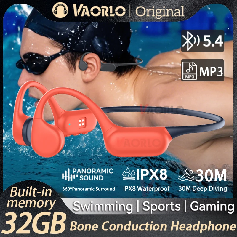블루투스 5.4 골전도 이어폰 IPX8 방수 MP3 플레이어 Hifi 귀고리 무선 헤드폰 (Swimmin 용 마이크 헤드셋 포함)