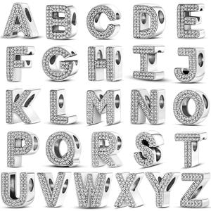 원래 925 스털링 실버 26 알파벳 문자 여성을위한 스파클링 지르콘 매력 펜던트 비즈 파인 DIY 생일 쥬얼리 선물