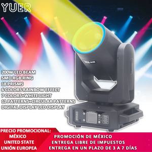 YUER LED 200W 빔 SMD 구멍 다채로운 18 프리즘 DMX 음악 이동 헤드 클럽 Dj 댄스 실내 파티 콘서트 무대 조명