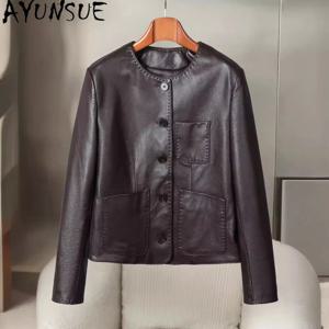 AYUNSUE 진짜 가죽 자켓 여성 정품 염소 가죽 여성 코트 Motocycle Jackets 2025 Slim Fit 가을 옷 Косуха Женская