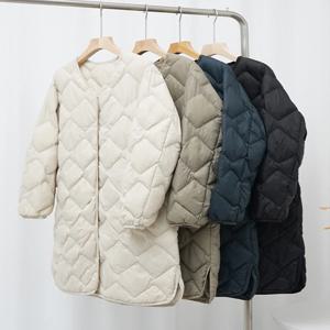 0-10 ℃   한국 스타일 여성 겨울 코트 2024 새로운 가을 울트라 라이트 롱 오리 다운 재킷 Collarless Windproof Puffer Parkas