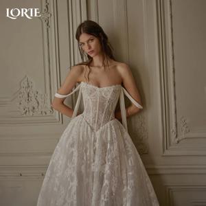 LORIE 보헤미아 웨딩 드레스 레이스 v 넥 3D 꽃 아플리케 레이스 신부 가운 a 라인 비치 Boho 웨딩 파티 드레스 맞춤형