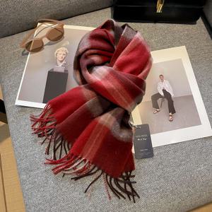 00% 순수 양모 스카프 여성 겨울 새로운 2024 격자 무늬 레드 Ne Warmer 생일 선물 Cisas Day Busin Sle Small Scarf