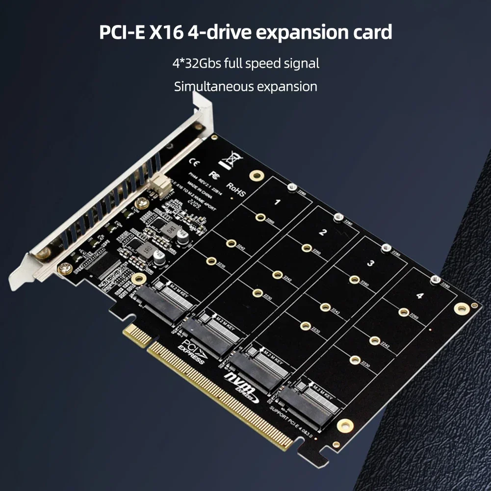 4 포트 M.2 NVME SSD-PCIE X16 어댑터 변환기 카드 지원 2230/2242/2260/2280 호스트 컨트롤러 확장 카드 LED 표시기