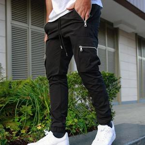 남성 캐주얼 Drawstring 작업복 봄 가을 패션 성격 지퍼 포켓 작은 발 연필 바지 긴 바지
