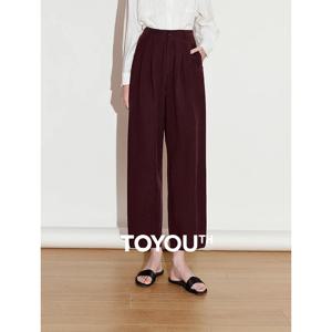 TOYOUTH 여성 캐주얼 바지 2025 봄 신작 리오셀 리넨 배 모양의 스트레이트 와이드 레그 야마모토 바지