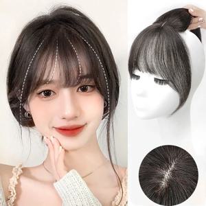 합성 가발 3D 자연 보이지 않는 원활한 공기 앞머리 가발 여자 프랑스어 가짜 패치 합성 머리 조각 여자 여자