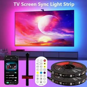 컬러 피킹 센서가 장착된 RGBIC LED TV 백라이트 스트립 음악 동기화 앱 제어 게임룸 분위기 조명용 55-75인치