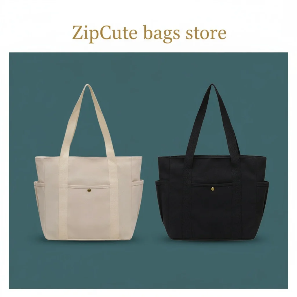 캔버스 여성용 가방 대용량 다중 외부 포켓 지퍼 숄더 백 학생 핸드백 쇼핑