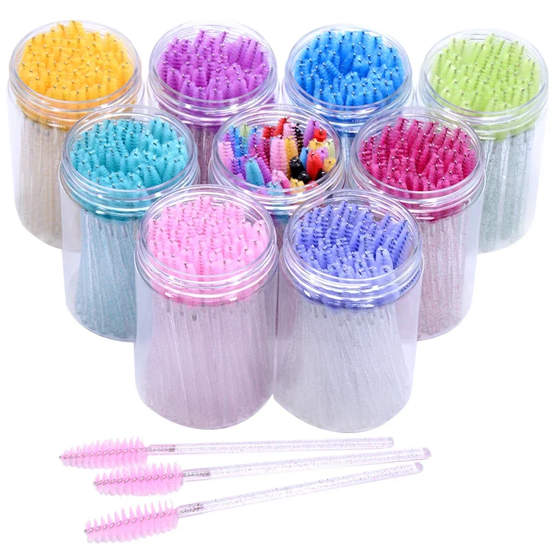 CNKESS 50Pcs/병 일회용 속눈썹 연장 마스카라 완드 반짝이 마이크로 래쉬 브러쉬 스풀리 컨테이너 케이스 도매