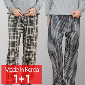 [콜라에스](1+1 2매) 남성 9부 체크파자마/다브체크+인디체크/한국 국내산/특면/잠옷