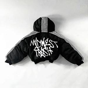 Y2k 하라주쿠 스트라이프 루즈 지퍼 코트 남녀공용, 따뜻한 코튼 패딩 재킷, 힙합 트렌드 스트리트 개성 재킷, 신상 패션