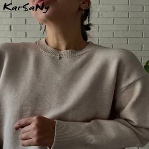 여성용 두꺼운 기본 스웨터, 오버사이즈 로얄 블루 니트, 느슨한 풀오버, 따뜻한 O-넥 스웨터, 니트 점퍼, 2024 가을