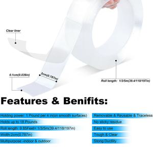 1pc 나노 테이프 슈퍼 강한 양면 테이프 부엌 욕실에 대 한 여분의 강한 접착제 비 슬립 방수 투명 테이프