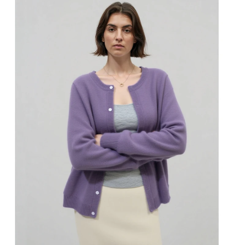 우아한 겨울 긴 소매 니트 카디건 여성 패션 스웨터 캐주얼 단순 O 넥 느슨한 라운드 넥 스웨터 탑 의류