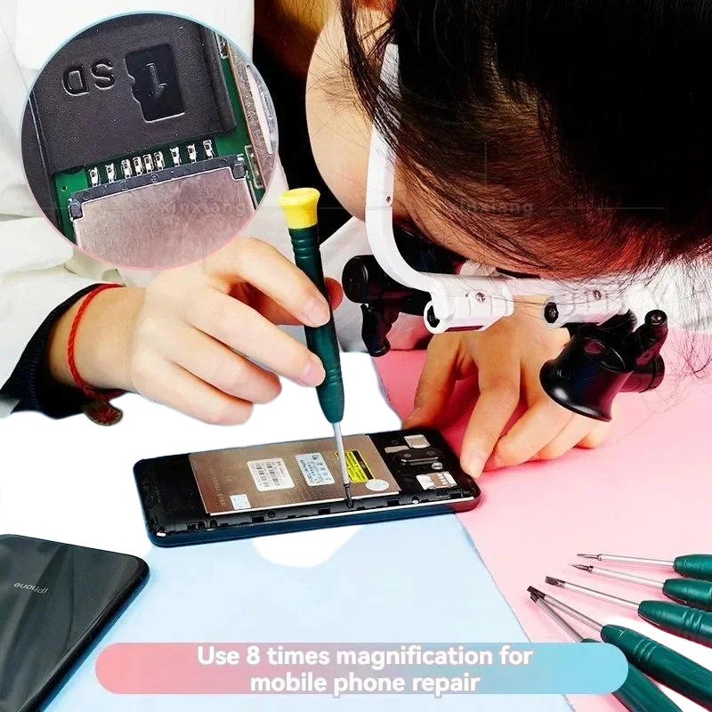 돋보기 8X/15X/23X 보석상 시계 제조 업체 LED 조명 텔레스코픽 헤드 밴드 돋보기 안경 독서 루페 안경
